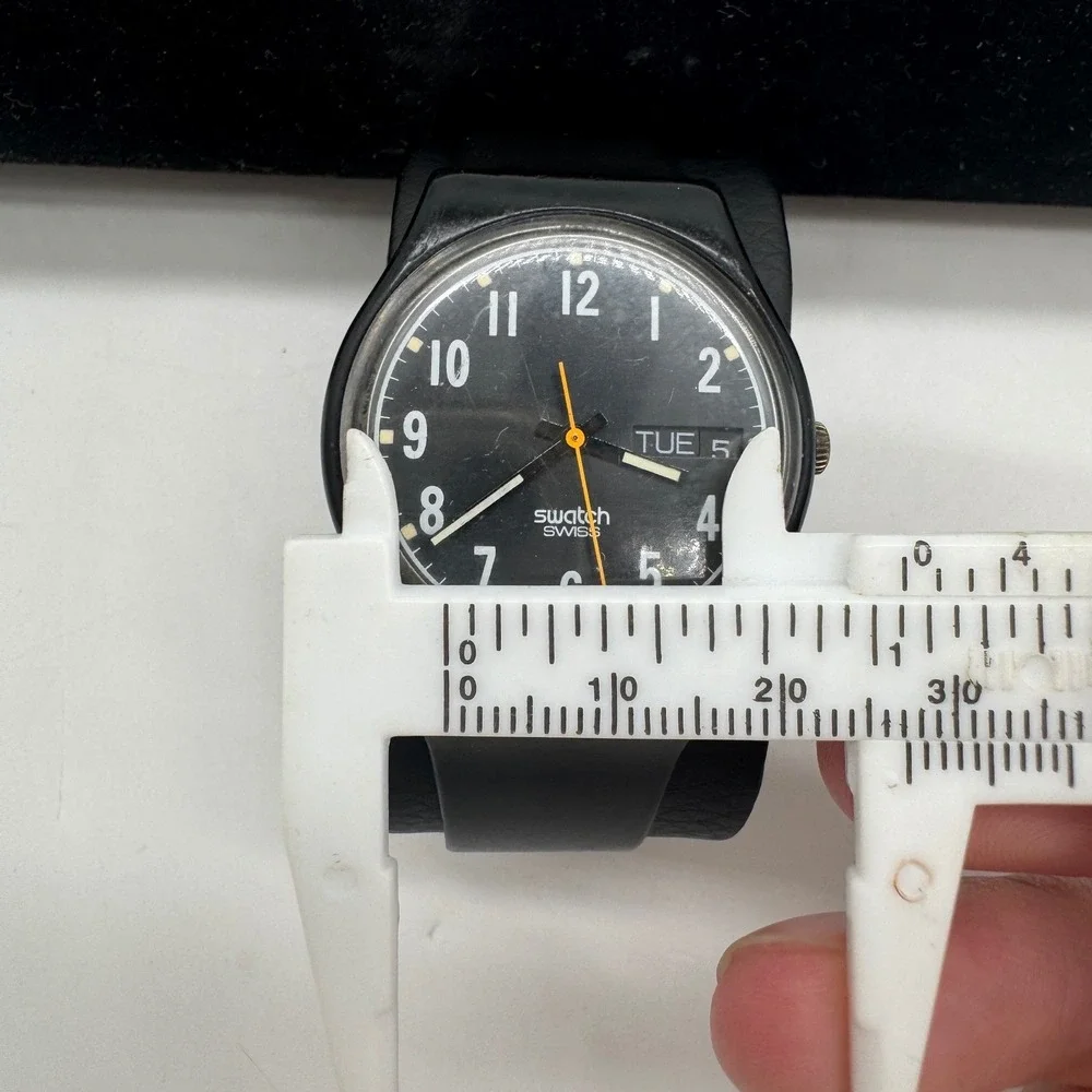 Vintage Swatch Originals Black Day Date Swiss‎ Quartz Watch 34mm AG 1992